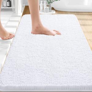OLANLY Bathroom Rugs 35x24, Extra Soft Absorbent Chenille Bath Rugs, Rubber Backing Quick Dry, Machine Washable Bath Mats for Bathroom Floor, Tub and Shower, Home Decor Accessories, White
