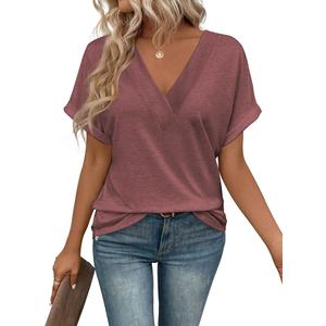 T Shirts Short Sleeve V Neck Tees Womens Tops Beach Vacation Fashion Clothes 2025 Casual Summer Spring Fall Outfits, 2XL