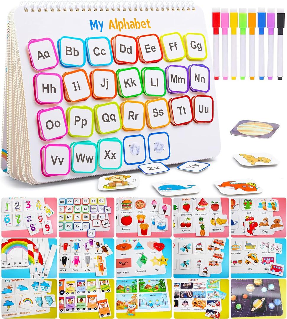 Huijing Montessori Preschool Learning Activities Busy Book - Workbook Activity Binder / Toys for Toddlers, Autism Learning Materials and Tracing Coloring Book (White)
