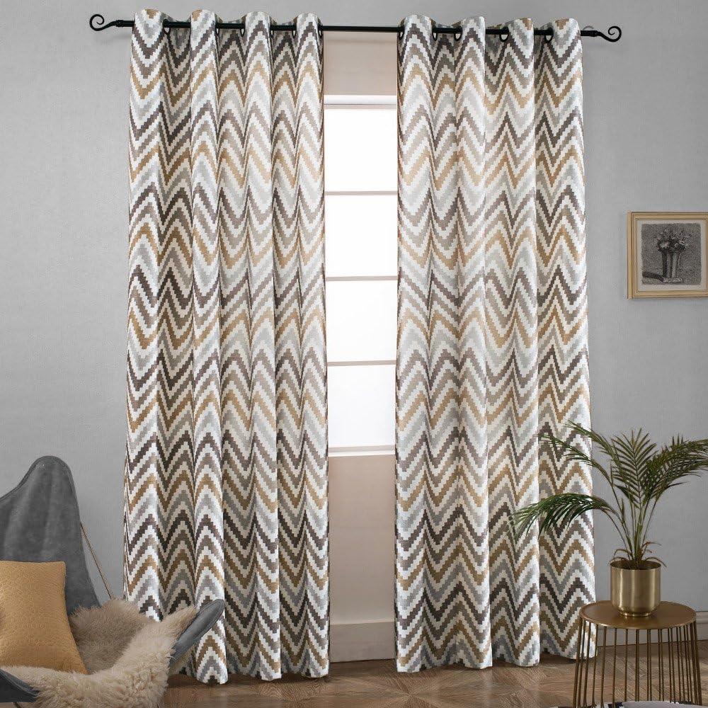 Melodieux Chevron Grommet Top Window Curtains for Living Room, 52 by 96 Inch, Coffee (1 Panel)
