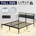 J.Fkne Full Bed Frame with LED Lights & Charging Station, Metal Platform Bed Frame with 2 Tier Storage Headboard, Under Bed Storage, No Box Spring Needed, Noise Free, Easy Assembly