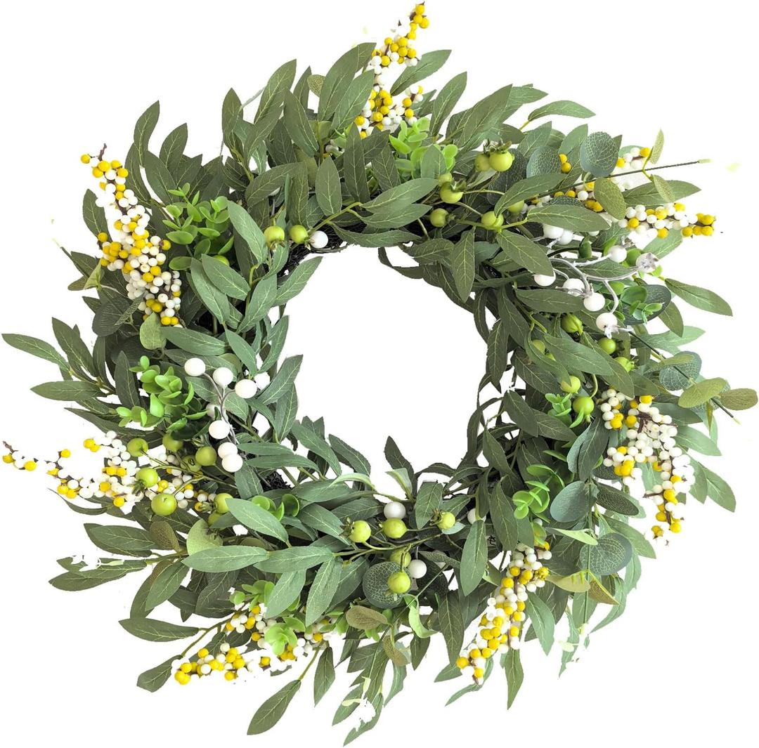 Green Wreaths for Front Door, Farmhouse and Home Decorations for All Seasons, 20 Inches Greenery Artificial Eucalyptus Wreaths, Outdoor and Indoor Wall Decorations (Green)