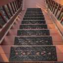 Ottomanson Outdoor Rubber Stair Treads Scroll Lattice Heavy-Duty Non Slip Stair Mats Strong Grip for Concrete, Brick & Textured Steps Extra Securing on Wooden & RV Steps, Pack of 5