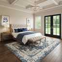 8'x10' Area Rugs, Washable Non-Slip Rug Vintage Floral Distress Printed, Low Pile Farmhouse Indoor Carpet for Living Room Bedroom Dining Room - Water-Resistant & Breathable, Blue & Gray