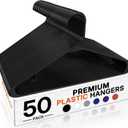 HOUSE DAY Black Plastic Hangers 50 Pack, Plastic Clothes Hangers with Built-in Hooks, Durable and Strong Plastic Coat Hangers for Closet, Space Saving Clothing Hanger for Shirts, Coats, Skirt, Dress