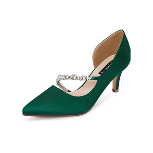 ERIJUNOR Women Mid Kitten Heels Closed Pointy Toe D’Orsay Pumps Wedding Party Shoes, 9