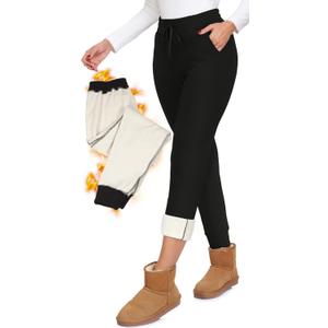 Fleece Lined Joggers for Women-Winter Thermal Women's Sweatpants Thick High Waisted Ski Hiking Running Pants S-2XL (Medium, 1-1 Pack Black)