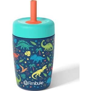Fimibuke Kids & Toddler Cups Spill Proof, 12 OZ Insulated Sippy Cups for Toddlers Boys Girls, BPA-Free Toddler Straw Tumbler, Stainless Steel Kids Water Bottle with Twist Lids & Silicone Straw, 1 Pack (Dinosaur)