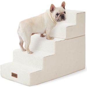 Dog Steps for High Beds - Dog Stairs 2 in 1 with Zippers Suitable for Small Dogs, Foam Pet Stairs with Non Slip Bottom Grey 5 Steps, Beige