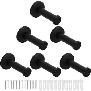 Bath Towel Hooks, 6 Pack Round Coat Hooks, Sturdy Wall Mounted Robe Hook, SUS 304 Stainless Steel Heavy Duty Clothes Hanger, Wall Towel Hooks for Bathroom Bedroom Kitchen (3 in, Black)