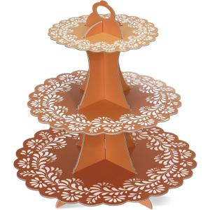 Mexican Cielito Lindo Party Decoration, 3 Tier Terracotta Cupcake Stand, Cardboard Dessert Tower Holder Display for Wedding Cinco De Mayo Baby Shower Birthday Fiesta (Talavera, Light Brown)