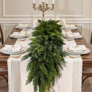 6FT Artificial Christmas Garland, Cedar Garland -Real Touch Greenery Cypress Pine Garland for Mantle Table Railing Fireplace Indoor & Outdoor Christmas Decorations