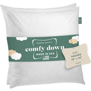 ComfyDown 28x28 Decorative Throw Pillow Insert, Down and Feathers Fill, 100% Cotton Cover 233 Thread Count, Square Pillow Insert - Made in USA (Set of 2) (White) ComfyDown 28x28 Decorative Throw Pillow Insert, Down and Feathers Fill, 100% Cotton Cover 233 Thread Count, Square Pillow Insert - Made in USA (Set of 2) (White)