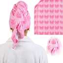 Unittype Coquette Pink Bow Bowknot Microfiber Hair Towel Wrap with Button for Women Girl Large 40 x 24 Inches Dry Hair Cap Turban Soft Fast Dry Wet Long Thick for Bathroom Anti Frizz Drying Towel
