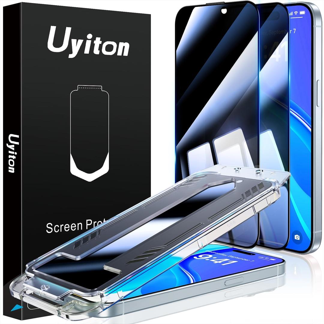 Uyiton for iPhone 15 Privacy Screen Protector UnBreak-Glass, 28Anti-Spy [Easy to Install] [Zero Bubble] Shatterproof Full Coverage Scratch Resistance 9H Private Tempered Glass Screen Cover, 2 Pack