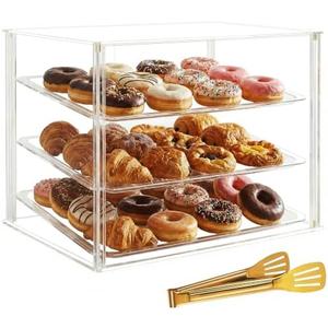 3-Tier Commercial Bakery Display Case with Removable Shelves Clear Acrylic Countertop Dessert Display Cabinet for Donuts, Cakes, Pastries