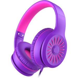 ELECDER i45 Headphones Wired, On-Ear Headphones with Microphone, Foldable Stereo Bass, 1.5M No-Tangle Cord, Portable 3.5MM Headset for School Kids Teens Smartphones Computer PC Tablet Travel, Purple