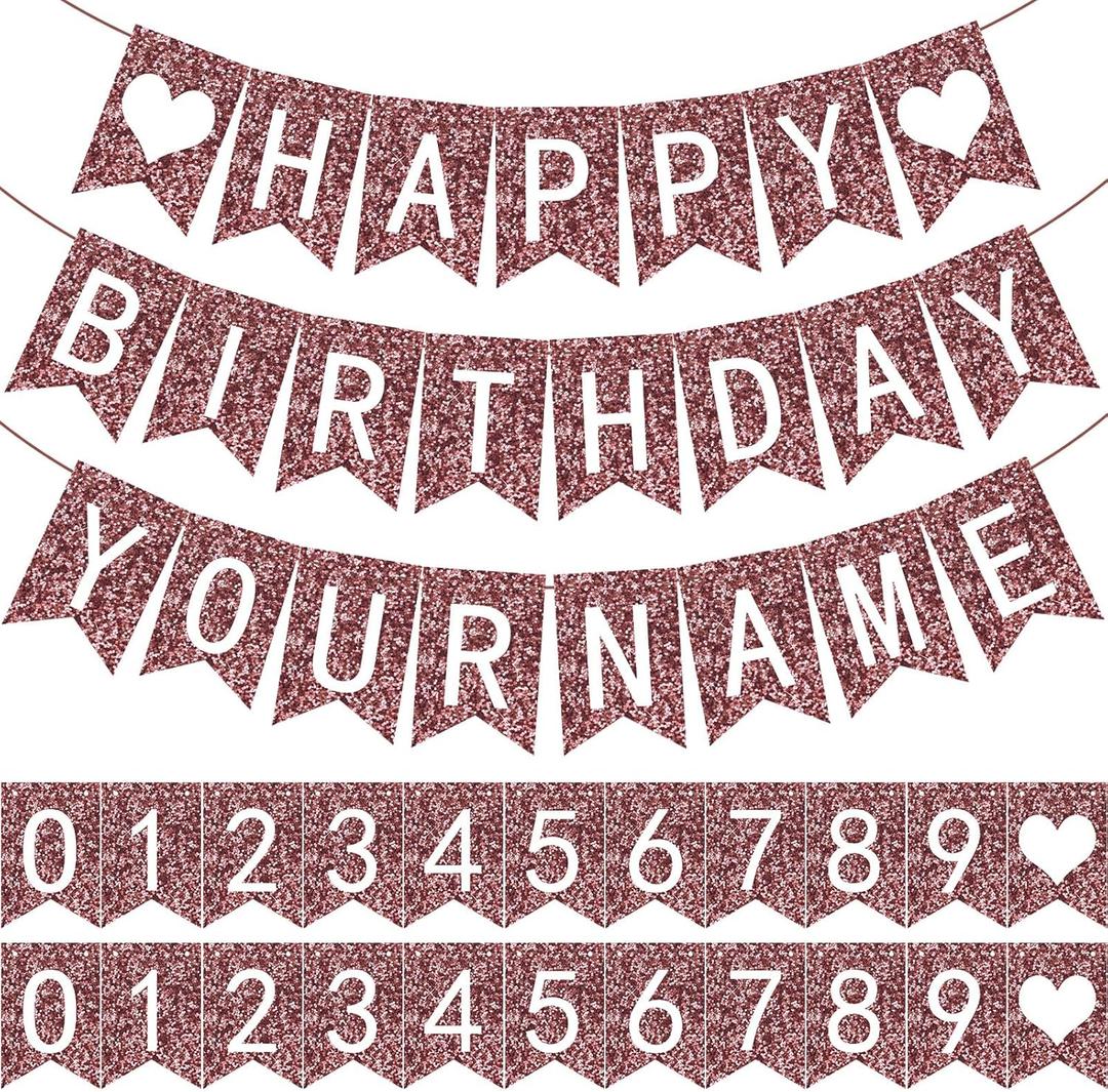 Meanplan 124 Pcs DIY Letter Banner Glitter Customizable Banner Reusable Happy Birthday Party Decor Including 110 Letters and Numbers 5 Rope for Men Women Bunting Shower Birthday Party(Rose Gold)