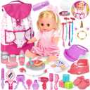 PROOU Baby Care Doll Toys Set, 36PCS Dolls Playset, Hair Salon Pretend Play Toddler Doll Toys Incl 14'' Baby Dolls Toy, Backpack, Hair Dryer, Curler, Xmas Gifts for Age 3 4 5 6+ Years Old Girls Kids