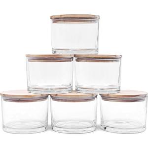 SHOWIN 18 OZ Thick Candle Jars for Making Candles 6 Pcs, Empty Jars with Wood Lids for Candle Making, Sample Container,Clear