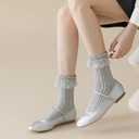 BIVOLU Womens Crew Socks Lace Ruffle Frilly Cotton Cute Princess Ankle Dress Socks for Girl 5 Pack (M)
