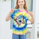 SunFoucs Girls Kids Shirts Size 5-12 Tie Dye Casual Tshirt Short Sleeve Crewneck Tee Top (7-8 Years, Butterfly 04)