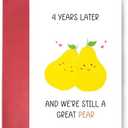 SuperShunhu Sweet 4th Anniversary Card for Her Him, Funny Great Pear Anniversary Card for Boyfriend Girlfriend, 4th Wedding Anniversary Card for Husband Wife, Fruit Anniversary Card, 5 Pack