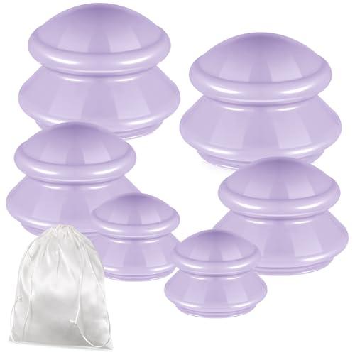 TrelaCo 6 Pcs Cupping Kit for Massage Therapy 3 Sizes Silicone Cupping Set Chinese Massage Therapy for Studio Household Cellulite Joint Pain Muscle Pain(Lavender)