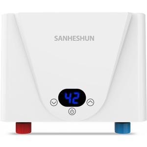 Tankless Water Heater Electric, 220v 5500w Instant Hot Water Heater, LED Touch Screen Switch Adjustable Temperature,Can Be Installed at any Angle for Kitchen and Bathroom - White