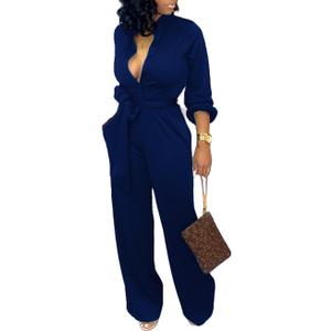 SxClub Jumpsuits for Women Formal Sexy Elegant Long Straight Pants Busineess Party Jumpsuit with Belt Pockets (L)