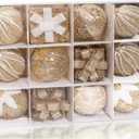 12PCS Gold Champagne Christmas Ornaments, 3.15" Clear & Glitter Balls and Gift Box Decorations, Shatterproof Hanging Ornaments for Christmas Tree, Elegant Luxury Holiday Dcor