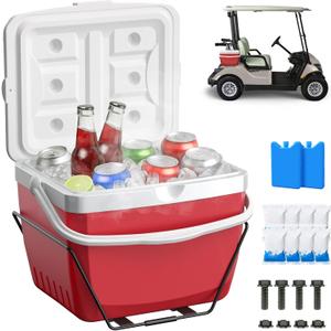 Upgrade 15L Golf Cart Cooler, Portable Golf Cart Ice Chest with Mounting Bracket, Ice Packs, 15 Quart Large Capacity 48H Cooling Ice Cooler Fits Club Car EZGO Yamaha
