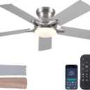 Flush Mount Ceiling Fans with Lights Remote/APP Control, Modern Ceiling Fan Light with Timer Setting and Silent Motor, Low Porfile Reversible Fan Light for Indoor/Outdoor Use (48IN, Nickel)