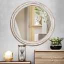 30 Inch Wooden Round Wall Mirrors for Bathroom Over Sink, Rustic Farmhouse Large Circle Mirror for Entryway, Bedroom, Living Room, Hallway Decorative (Style 1)