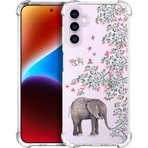 Compatible with Samsung Galaxy S23 Cases with Design, Cute Transparent Phone Case for Women Girls Girly with Heavy Duty Protective Bumper (Clear Elephant Flowers)