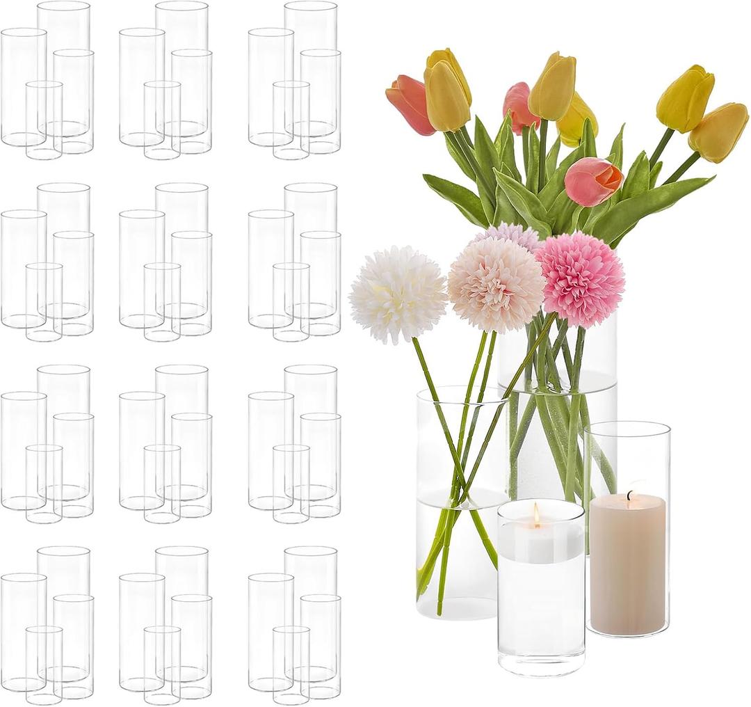 48 Pcs Glass Cylinder Vases Set (4/6/8/10 Inch)  Modern Flower Vases for Centerpieces, Bud Vase Arrangements & Floating Candles  Wedding/Christmas/Home Decor Essentials