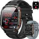 Smart Watch for Men Fitness Tracker: Make/Answer Call Military Smart Watches for Men Digital Watches Run Waterproof Smartwatch Android Phones iPhone Samsung Compatible Heart Rate Monitor Orange Black