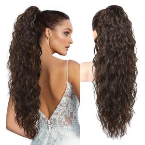 REECHO Ponytail Extension 30" Long Claw Clip Ponytail Extension Curly Wavy Pony Tails Hair Extensions Clip in Synthetic Hairpiece for Women, Dark Chocolate Brown