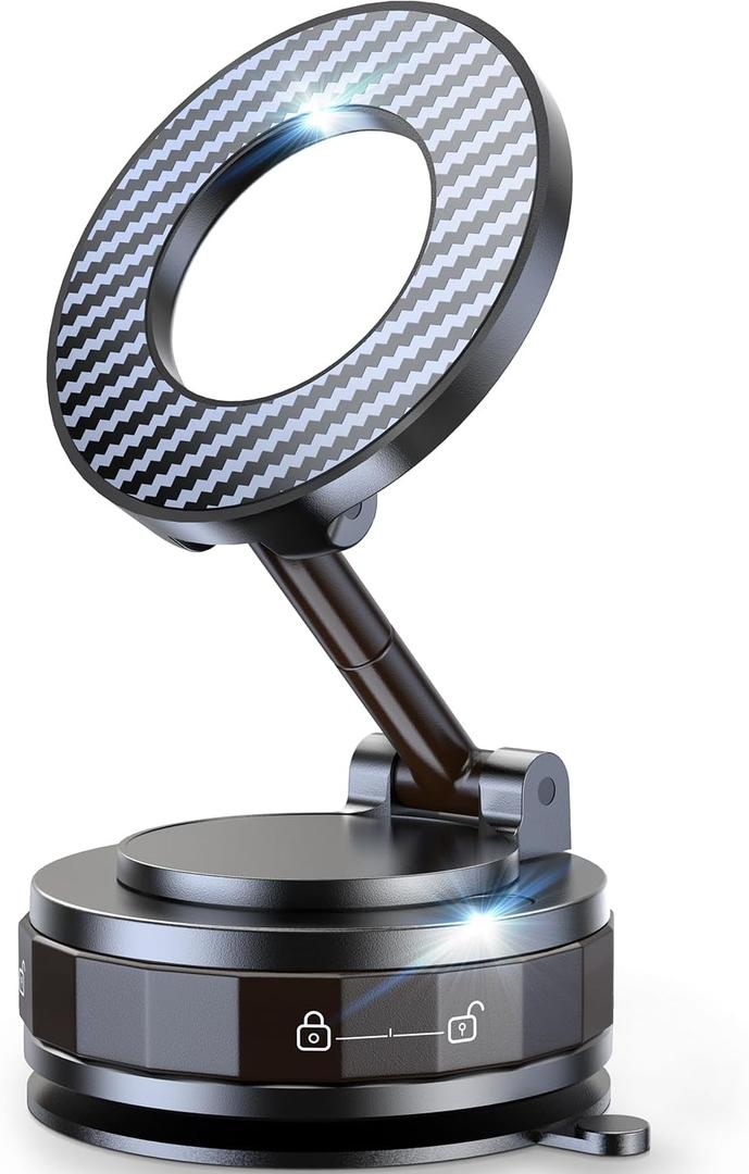 Vacuum Magnetic Car Phone Holder for Mag-Safe [89+LBS Suction & 3200gf Magnetic] 360 Adjustable Ultra Suction Cup Phone Holders for Your Car, Car Mount for iPhone 17 Pro Max 16 15 14 13 12 Air Plus (Black)