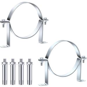 2 PCS 6 Inch B Vent Adjustable Wall Strap Round Gas Vent Pipe Strap Pellet Vent Wall Strap Galvanized Rigid Split Ring Hanger Pipe Chimney Adjustable Wall Strap Pipe Bracket Clamp Silver