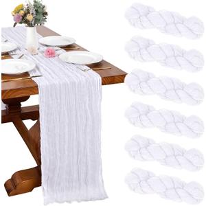6 Pack White Cheesecloth Table Runner 10FT Boho Gauze Cheese Cloth Fabric Table Runner 35 x 120 Inch Rustic Sheer for Holiday Wedding Decor Baby Shower Party Decoration