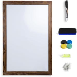 Real Wooden Framed Magnetic Dry Erase Whiteboard, 24" X 36", Vertical/Horizontal Wall Mount, Includes Black Marker, Eraser and 4 Magnets, by Better Office Products (Rustic Brown)