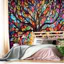 XMPMBM-Vintage Abstraction Art Forest backsplash Large Decorative Wallpaper Colorful Graffiti Tree Bedroom Bathroom wall Mural- W 154" X H 105"（112 Square Foot）