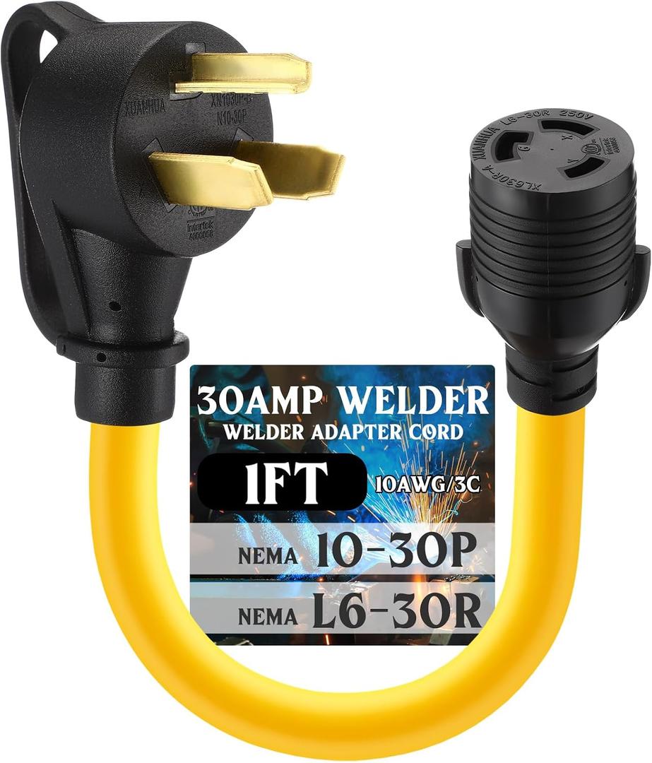 Tellegloww 30Amp Welder Adapter Cord NEMA 10-30P to L6-30R, 30 Amp 3 Prong Male Plug to 30Amp Lock 3 Prong Welder Plasma Cutter Power Adapter STW 10 AWG/3C, 1FT, ETL Listed