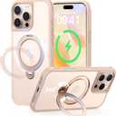 360 Spin Magnetic Stand (Pro-Version) for iPhone 16 Pro Max Case (Compatible with MagSafe) [Military Drop Protection] Matte Translucent Shockproof Protective Phone Case 6.9'', Desert Titanium