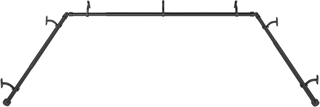 Black Bay Window Curtain Rods with Aluminum End Cap Finials and Brackets,Adjustable 36-72 Inch Center Rod for windows (24-68), 20-36 Inch Side Rods for windows (16-32),1 Inch Diameter