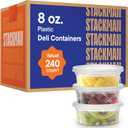 [240 Sets - 8 oz.] Clear Plastic Containers with Airtight Lids - Deli Food Storage, Slime, and More - Bulk Pack - Small Containers with Lids - 240/Case - Stack Man Brand