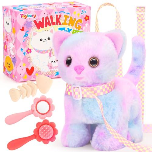 Tagitary Plush Toys Cat for Kids,Interactive Electronic Cat Toys That Can Move,Meow and Wag Tail,Stuffed Toys for Kids with Leash,Easter Christmas Birthday Gift for Toddlers