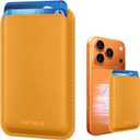 Magnetic Wallet Cell Phone Card Holder for Phone Case with Mag-Safe, Stronger Magnetic RFID Leather Phone Wallet Stick on Series of iPhone 17/16/15/14/13/12 and Pro/Promax, Yellow (WB-PT-01-Yellow)