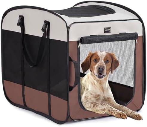DONORO Dog Kennels and Crates for Medium Dogs, Portable Pop Up Indoor Pet Cage with Sturdy Wire Frame, Collapsible Travel Crate Soft Sided Cat Bag Escape Proof (32 Inch)